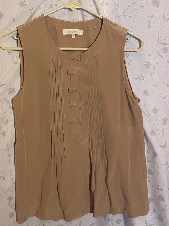 Sandro Tops - Sandro Taupe Sleeveless Pleated Bow-Front Camisole